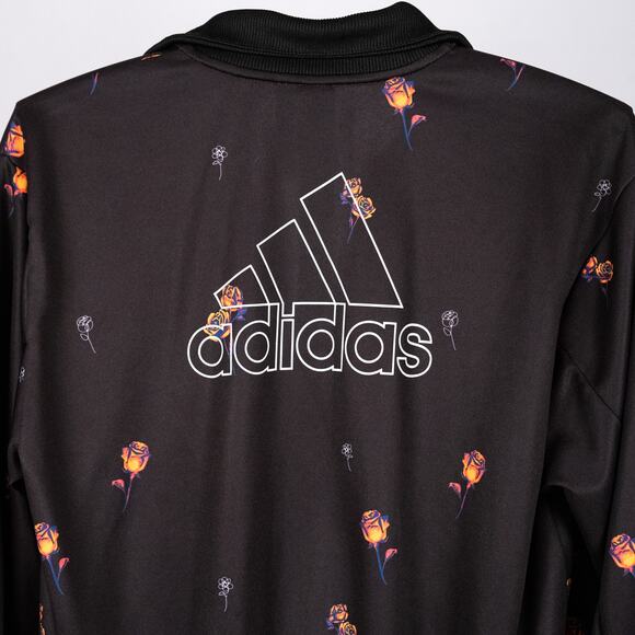 Adidas Women's Full Zip Rose Floral Print Track Jacket Size SMALL Pockets Black - Picture 6 of 7